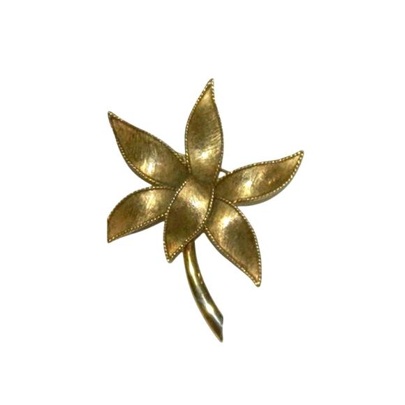 Vtg Signed EMMONS Gold tone Textured Leaf Brooch Pin - Picture 4 of 5